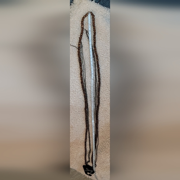 Wood bead brown necklace 70" - Picture 1 of 7